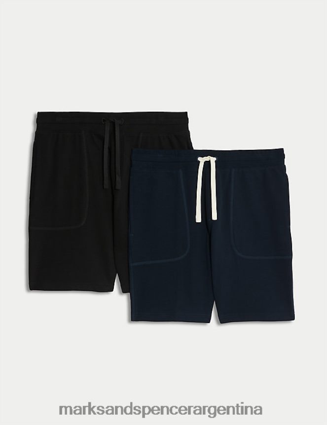 Marks & Spencer hombres Pack de 2 pantalones cortos de punto de puro algodón ropa mezcla negra 46VL5050