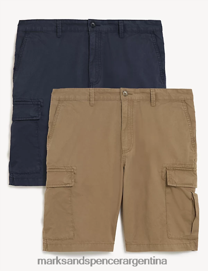 Marks & Spencer hombres Pack de 2 shorts cargo de puro algodón ropa mezcla de piedras 46VL5888