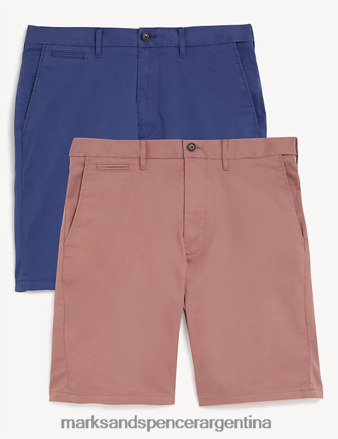 Marks & Spencer hombres Paquete de 2 pantalones cortos chinos súper ligeros ropa mezcla rosa 46VL4890