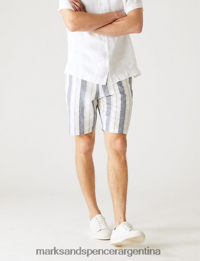 Marks & Spencer hombres pantalones cortos chinos con rayas ricas en lino ropa multi 46VL5596