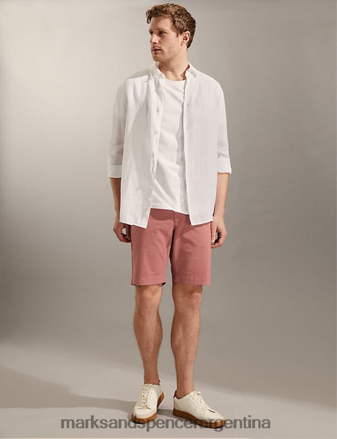 Marks & Spencer hombres pantalones cortos chinos elásticos ropa Rosa empolvado 46VL6788
