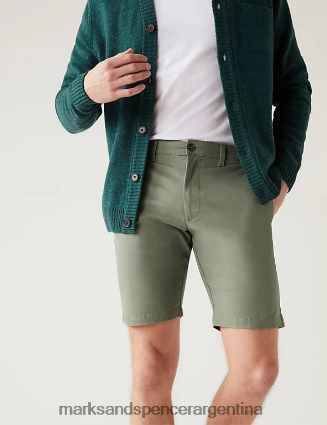 Marks & Spencer hombres pantalones cortos chinos elásticos ropa caqui 46VL6118