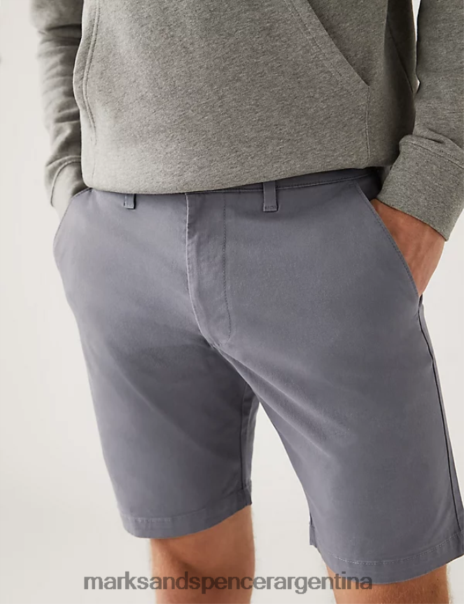 Marks & Spencer hombres pantalones cortos chinos elásticos ropa gris medio 46VL6122