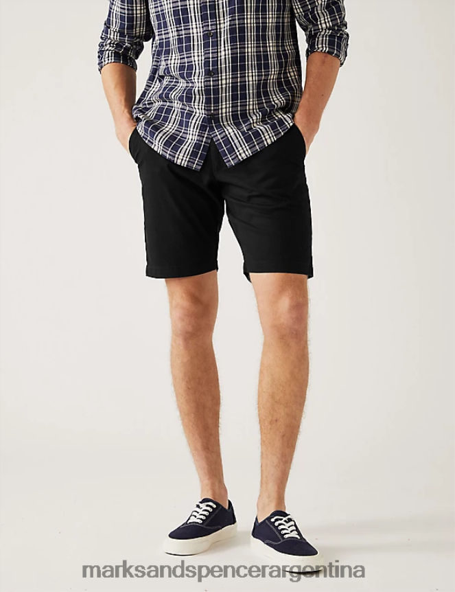 Marks & Spencer hombres pantalones cortos chinos elásticos ropa negro 46VL6124