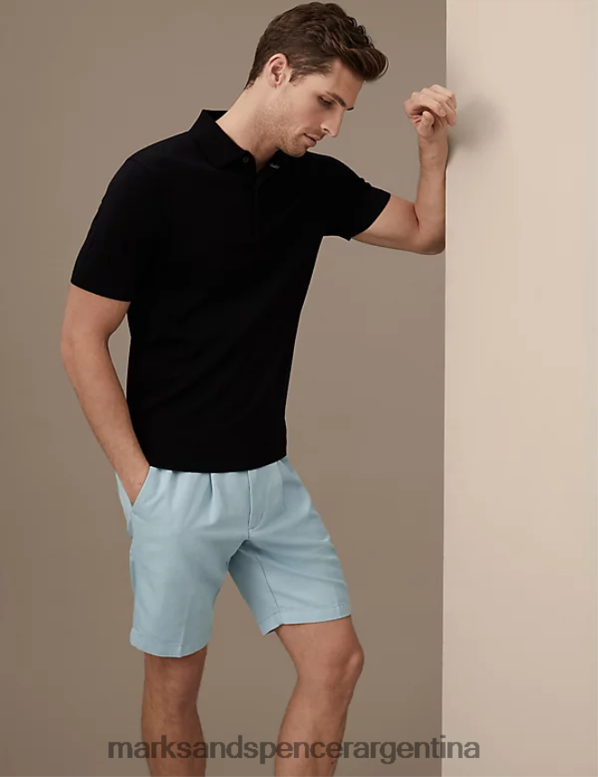 Marks & Spencer hombres shorts chinos de lino y algodón con cintura elástica ropa azul claro 46VL6366