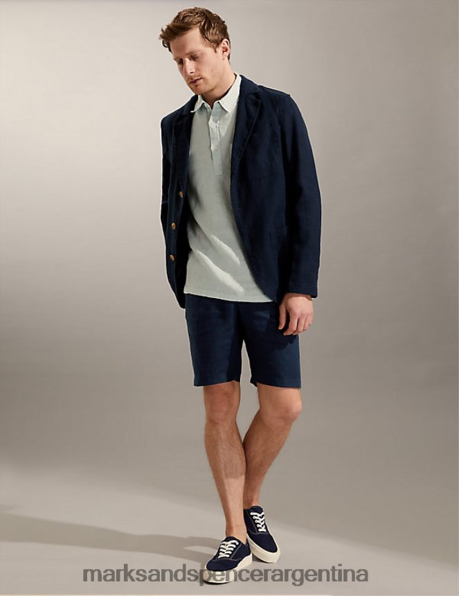 Marks & Spencer hombres shorts chinos de puro lino con pliegue simple ropa Armada 46VL6650