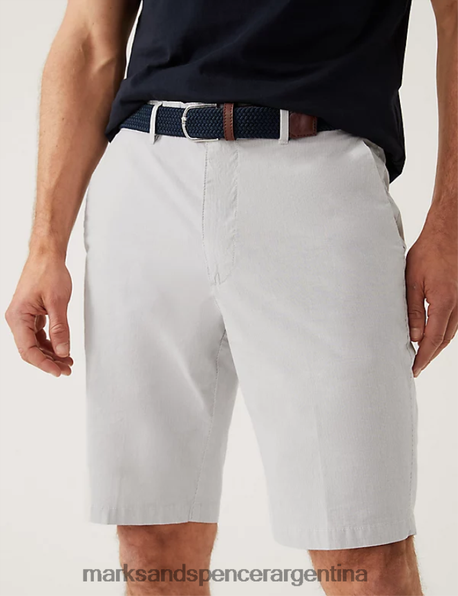Marks & Spencer hombres shorts chinos elásticos con cinturón a rayas ropa mezcla natural 46VL5492