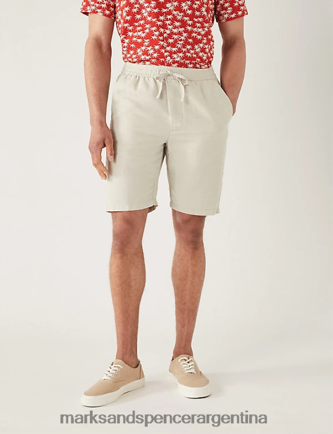 Marks & Spencer hombres shorts chinos en mezcla de lino con cintura elástica ropa piedra 46VL5372