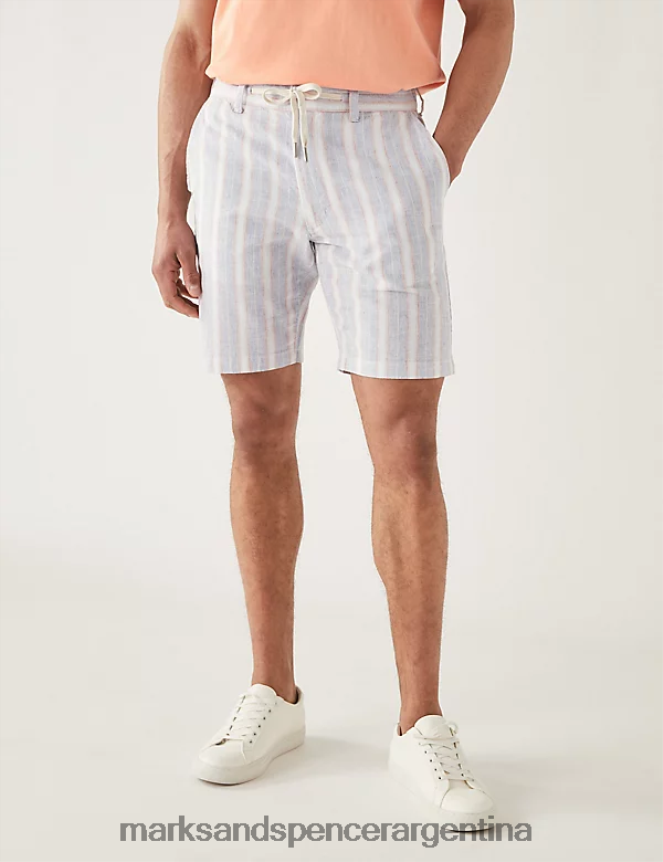 Marks & Spencer hombres shorts con cintura semielástica y rico en lino ropa mezcla azul marino 46VL5264