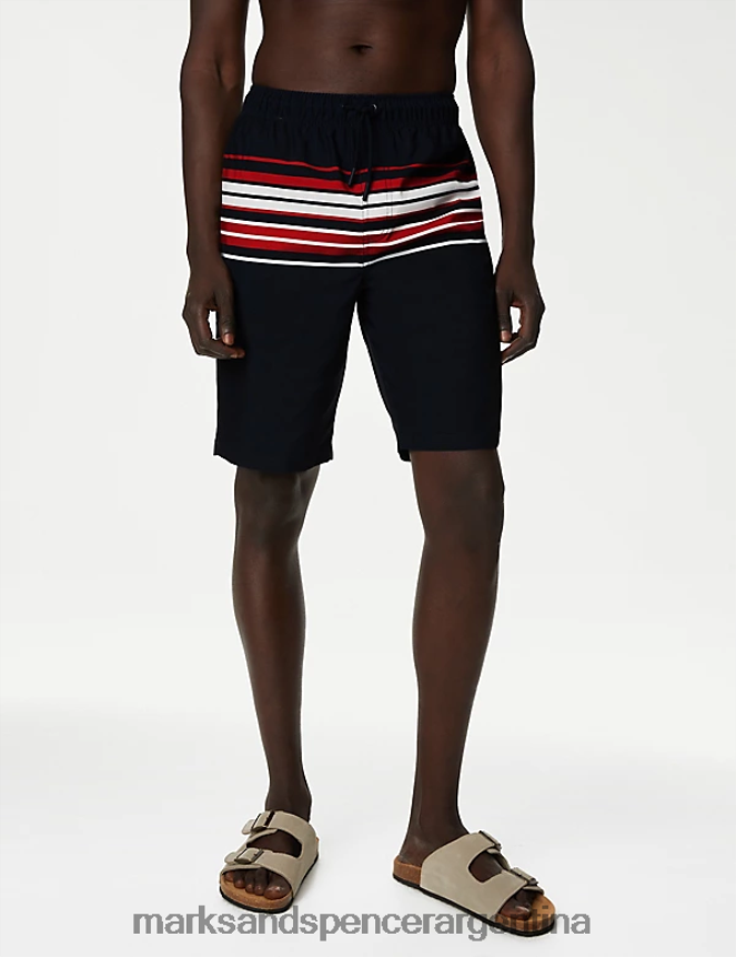Marks & Spencer hombres shorts de baño a rayas de secado rápido ropa mezcla azul marino 46VL5594