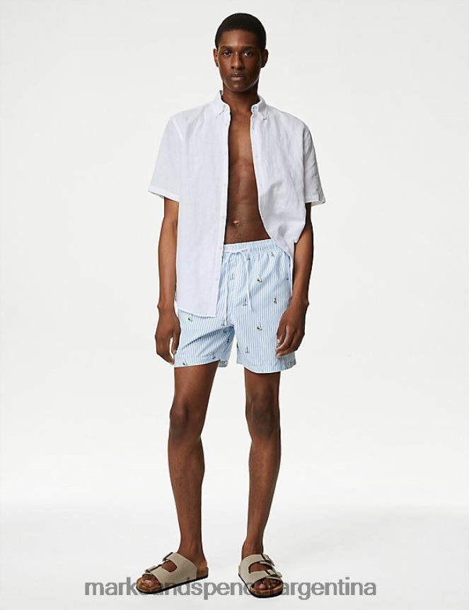 Marks & Spencer hombres shorts de baño con estampado de barcos ropa mezcla azul 46VL4972