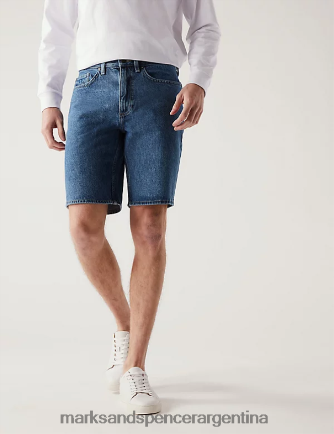 Marks & Spencer hombres shorts de mezclilla rígidos reciclados ropa azul medio 46VL6370