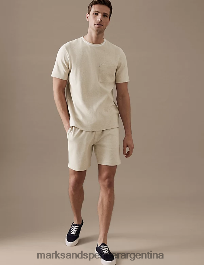 Marks & Spencer hombres shorts texturizados de punto de puro algodón ropa marga beige 46VL5788