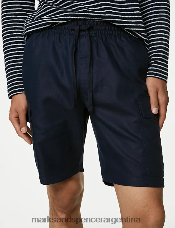 Marks & Spencer hombres shorts utilitarios en mezcla de lino con cintura elástica ropa azul marino oscuro 46VL5652