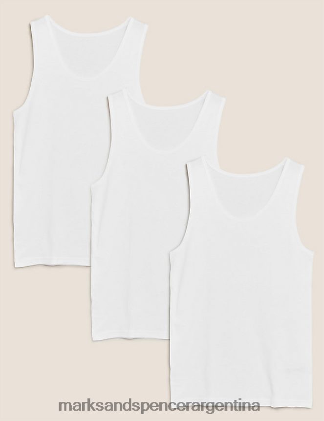 Marks & Spencer hombres Pack de 3 camisetas sin mangas de puro algodón ropa blanco 46VL4910