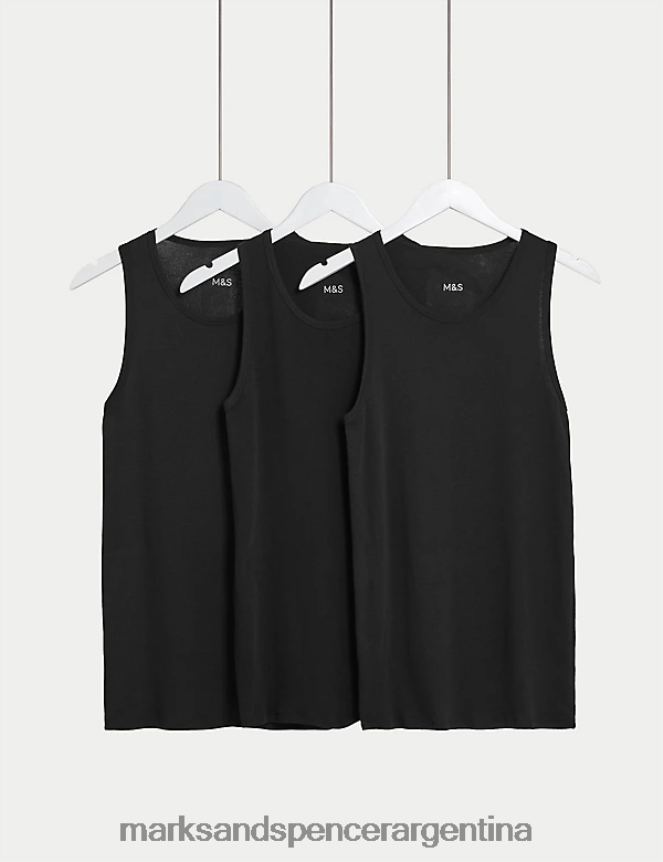 Marks & Spencer hombres Pack de 3 camisetas sin mangas de puro algodón ropa negro 46VL5720