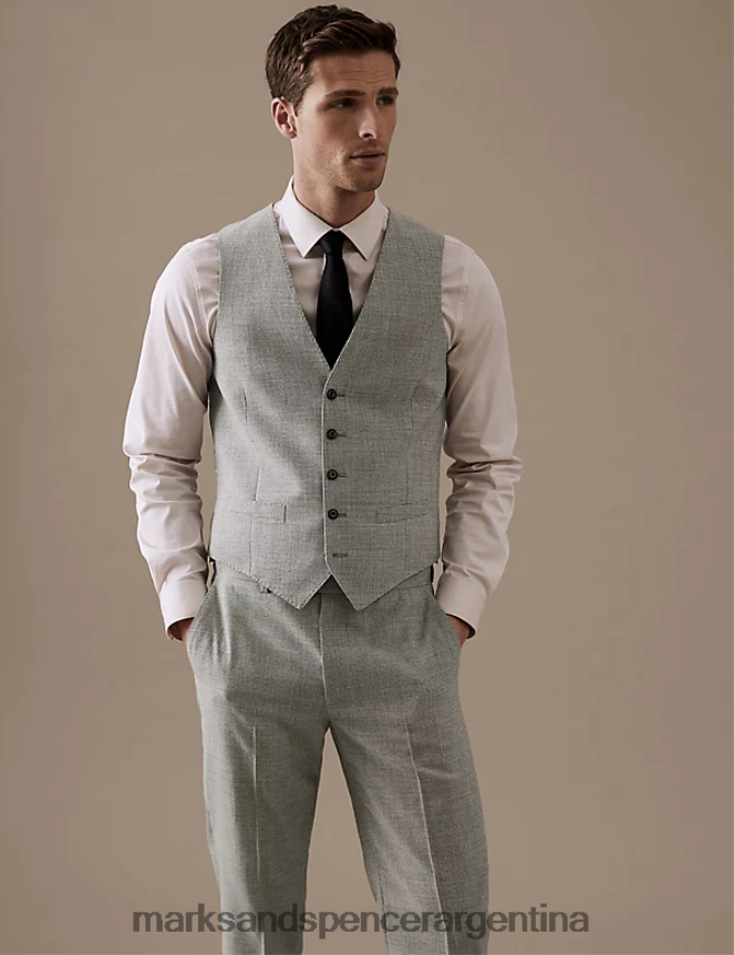 Marks & Spencer hombres Chaleco de corte entallado con pata de cachorro de pura lana ropa gris 46VL6402