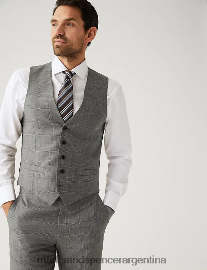 Marks & Spencer hombres Chaleco regular fit de pura lana a cuadros ropa gris 46VL5508