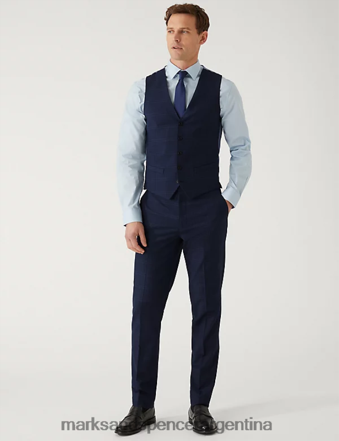 Marks & Spencer hombres chaleco a cuadros ropa azul 46VL6568