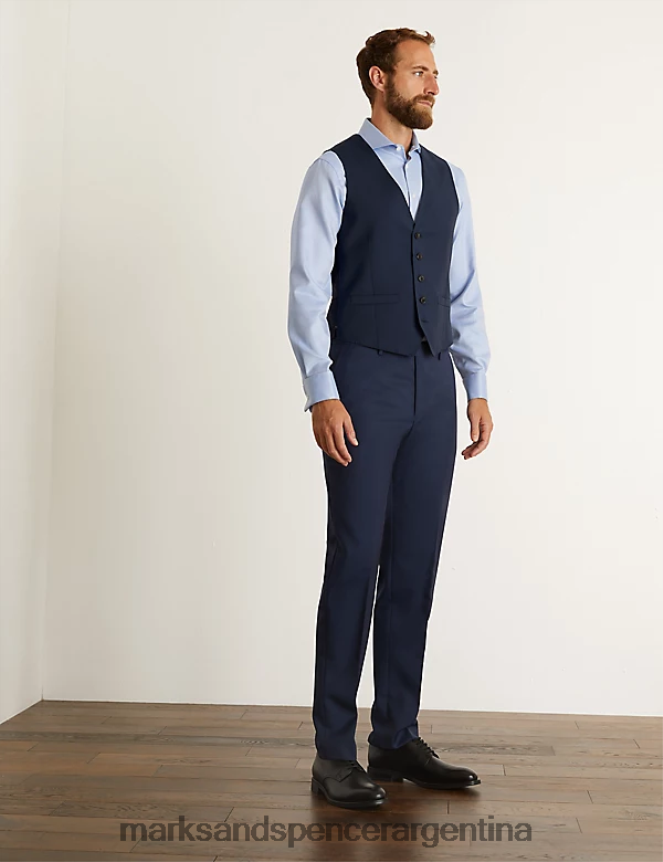 Marks & Spencer hombres chaleco de sarga de pura lana ropa azul marino medio 46VL6290