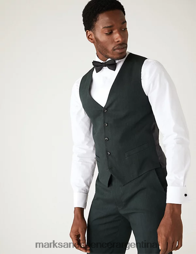 Marks & Spencer hombres chaleco milagroso de lino italiano ropa verde oscuro 46VL6228