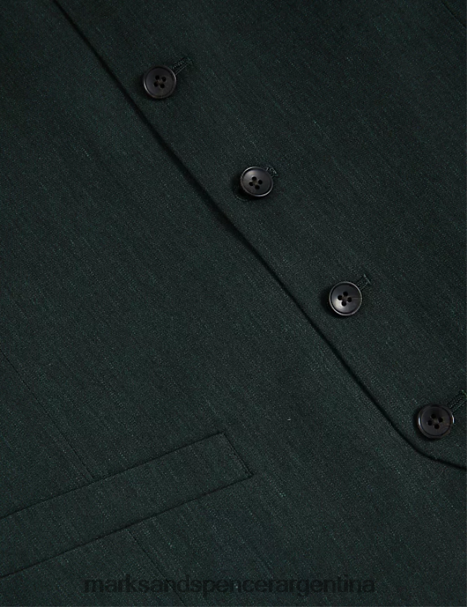 Marks & Spencer hombres chaleco milagroso de lino italiano ropa verde oscuro 46VL6228