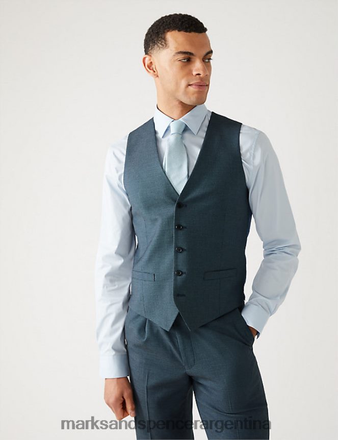 Marks & Spencer hombres chaleco texturizado de ajuste regular ropa azul medio 46VL6392