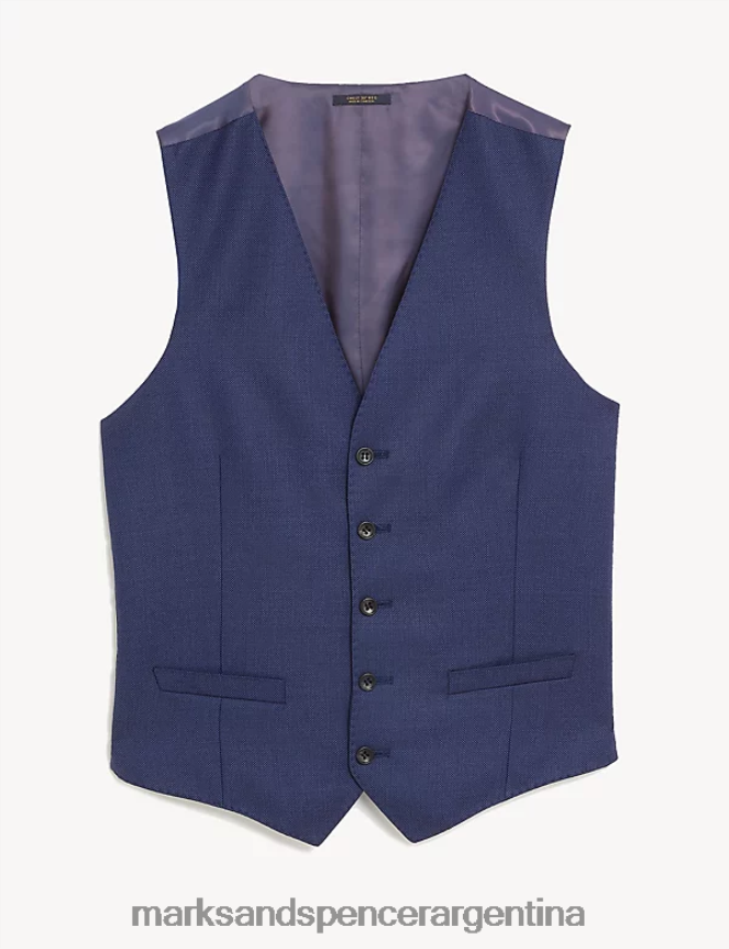 Marks & Spencer hombres chaleco texturizado de pura lana ropa azul 46VL6688