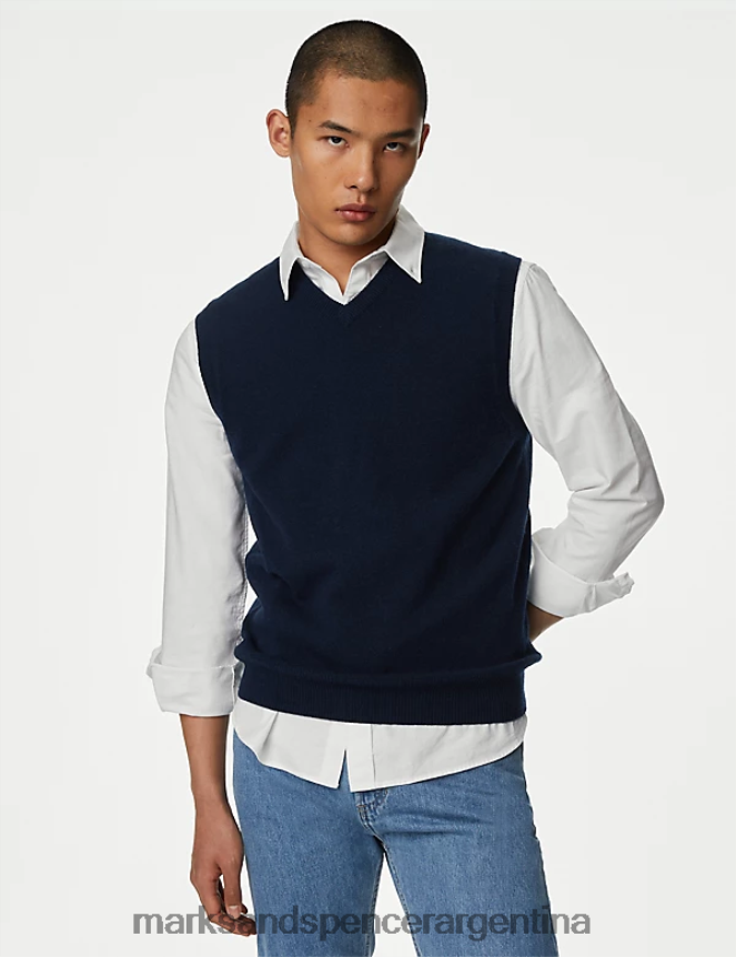 Marks & Spencer hombres Jersey sin mangas de pura lana de cordero extrafina ropa Armada 46VL6334