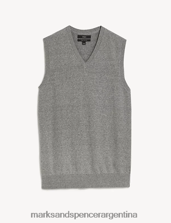 Marks & Spencer hombres jersey sin mangas de puro algodón ropa marga gris 46VL6446