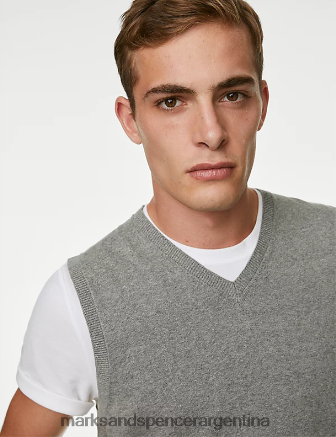 Marks & Spencer hombres jersey sin mangas de puro algodón ropa marga gris 46VL6446