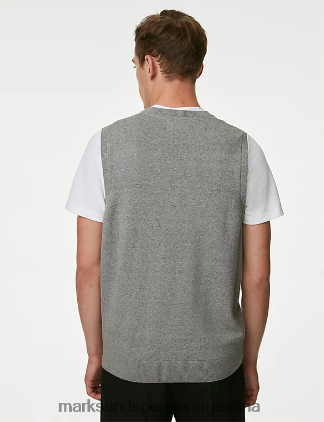 Marks & Spencer hombres jersey sin mangas de puro algodón ropa marga gris 46VL6446