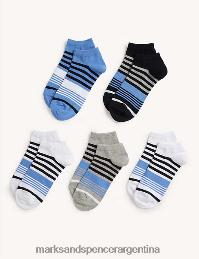 Marks & Spencer hombres 5 pares de calcetines deportivos a rayas Cool & Fresh ropa mezcla blanca 46VL4902