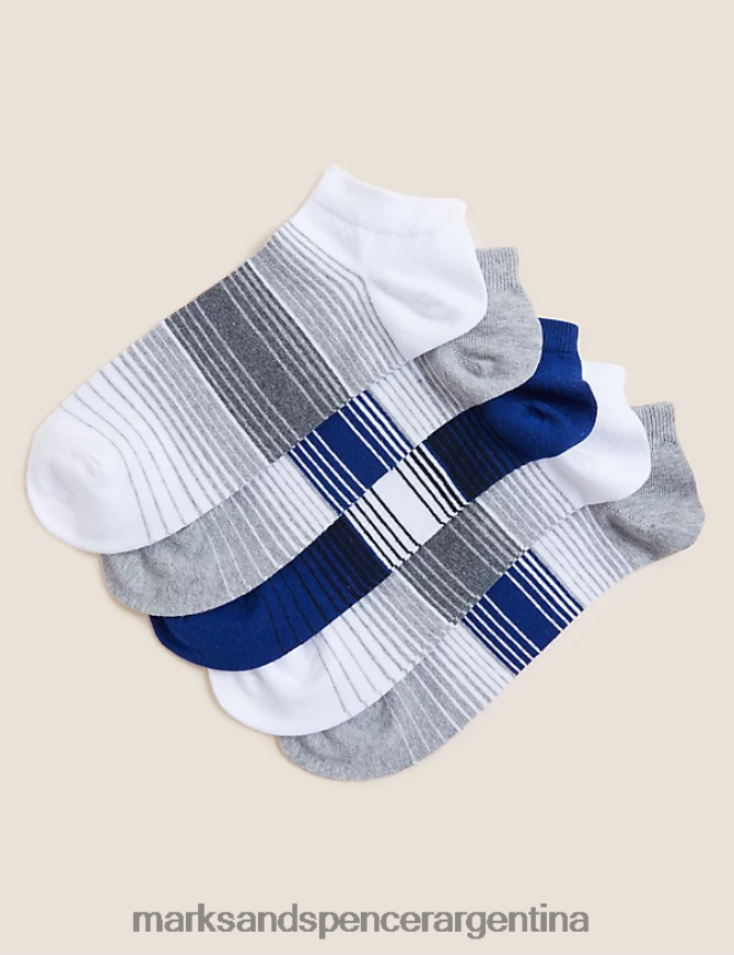 Marks & Spencer hombres 5 pares de calcetines deportivos a rayas Cool & Fresh ropa mezcla gris 46VL5488