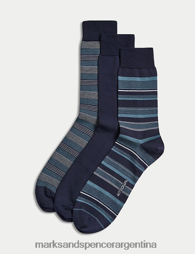 Marks & Spencer hombres Pack de 3 calcetines algodón pima modal surtido ropa mezcla azul marino 46VL6216