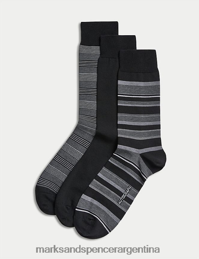 Marks & Spencer hombres Pack de 3 calcetines algodón pima modal surtido ropa mezcla negra 46VL5852