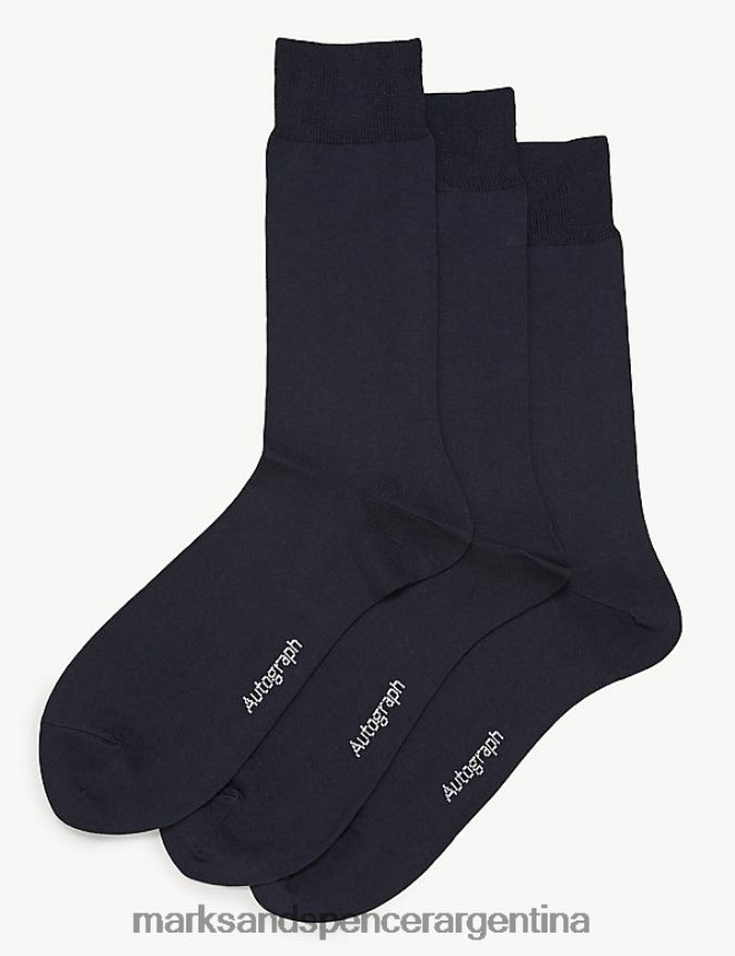 Marks & Spencer hombres Paquete de 3 calcetines de algodón pima modal ropa Armada 46VL5734