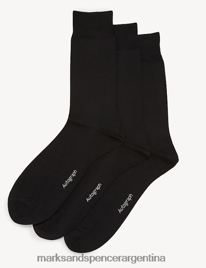 Marks & Spencer hombres Paquete de 3 calcetines de algodón pima modal ropa negro 46VL5350