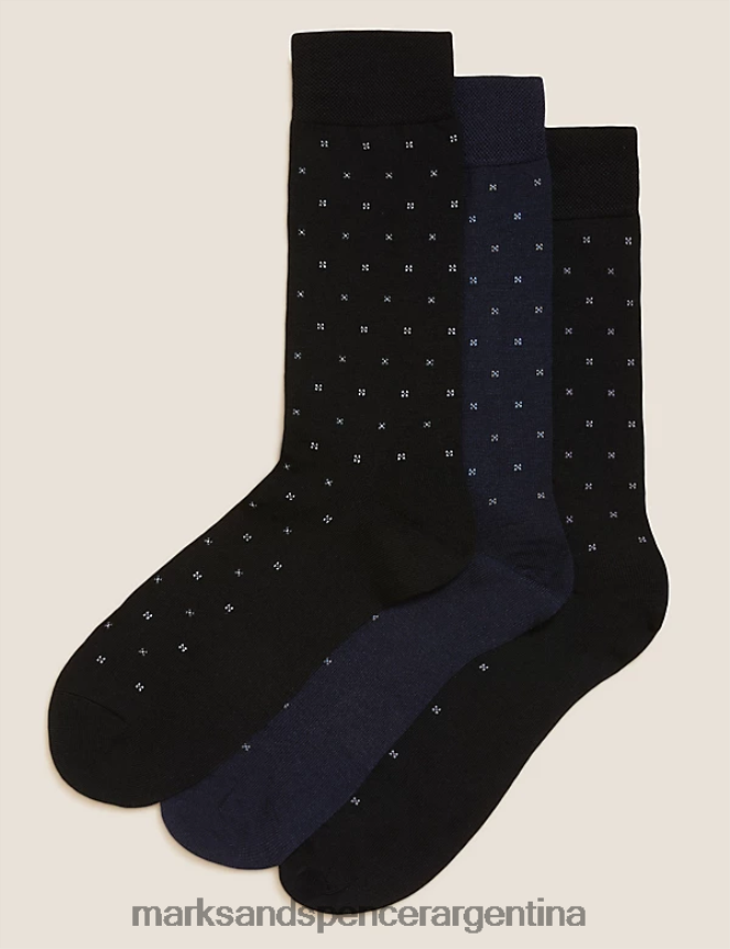 Marks & Spencer hombres Paquete de 3 calcetines de lana merino con lunares ropa mezcla gris 46VL7096