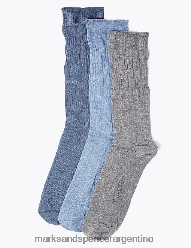 Marks & Spencer hombres Paquete de 3 calcetines frescos y de agarre suave ropa gris azulado 46VL6518