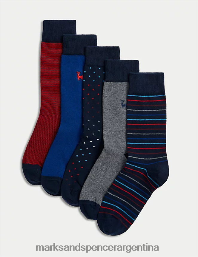 Marks & Spencer hombres Paquete de 5 calcetines frescos y variados de algodón ropa mezcla azul marino 46VL5138
