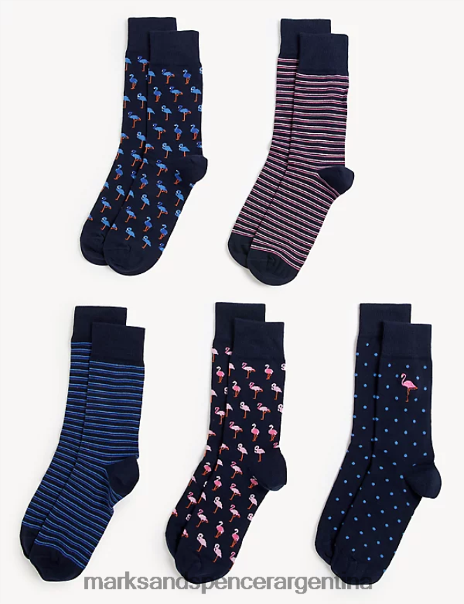 Marks & Spencer hombres Paquete de 5 calcetines surtidos Cool & Fresh ropa mezcla azul marino 46VL5558
