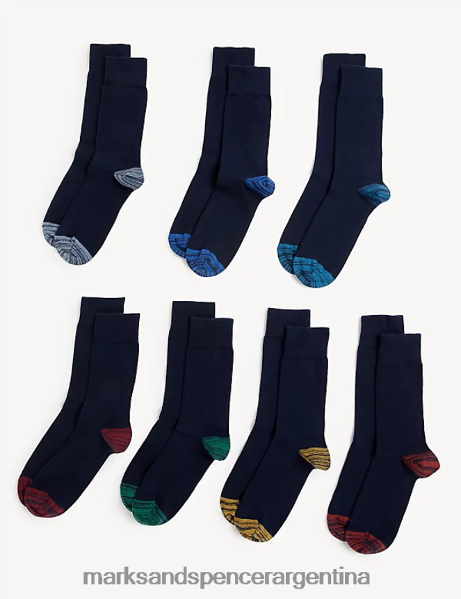 Marks & Spencer hombres Paquete de 7 calcetines frescos y frescos ropa mezcla azul marino 46VL5504