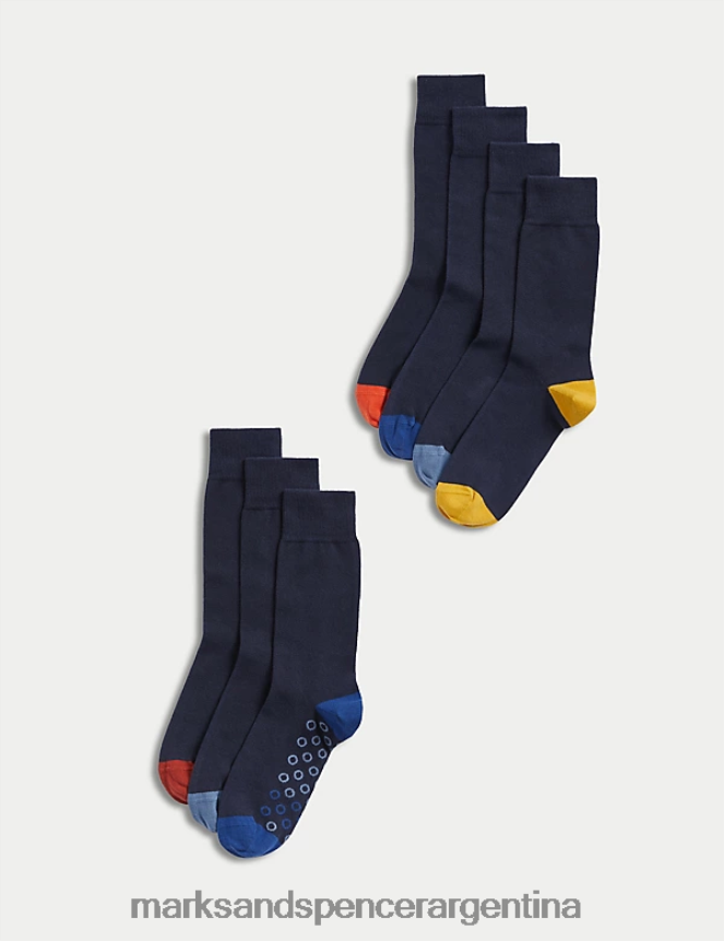 Marks & Spencer hombres Paquete de 7 calcetines frescos y ricos en algodón ropa mezcla azul marino 46VL4970