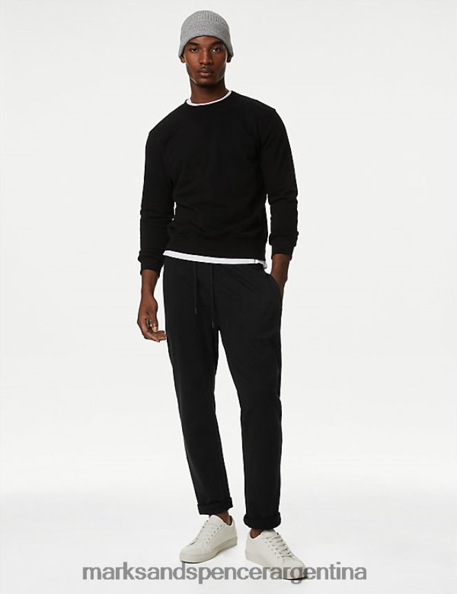 Marks & Spencer hombres Joggers de pernera recta con cordón de algodón ropa negro 46VL6416