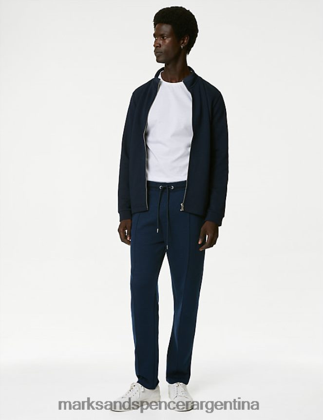Marks & Spencer hombres joggers con bolsillos y cremallera en mezcla de algodón ropa azul marino oscuro 46VL6858