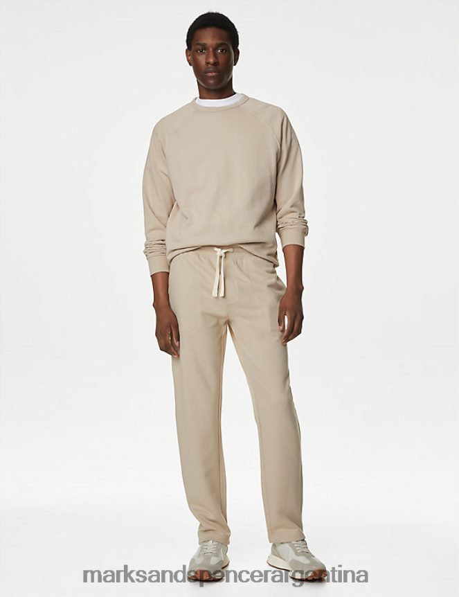 Marks & Spencer hombres joggers de pernera recta de algodón puro con cordón ropa beige 46VL6720