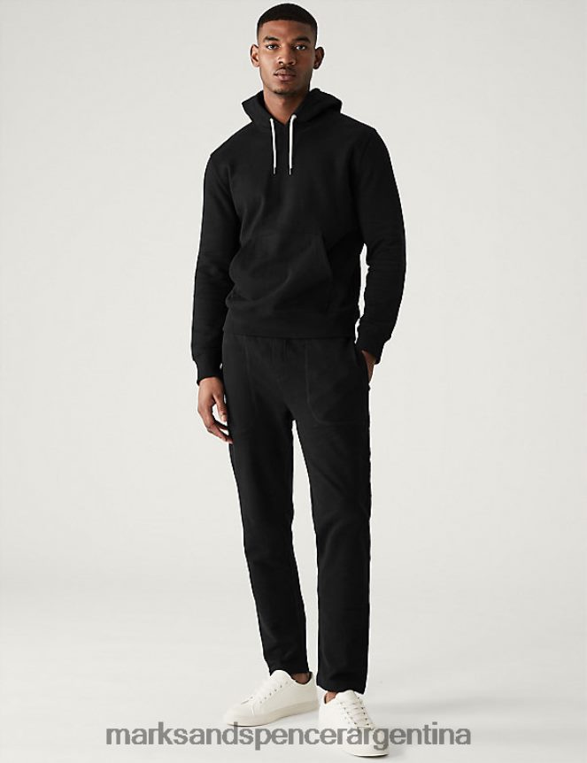 Marks & Spencer hombres joggers de pernera recta de algodón puro con cordón ropa negro 46VL6722
