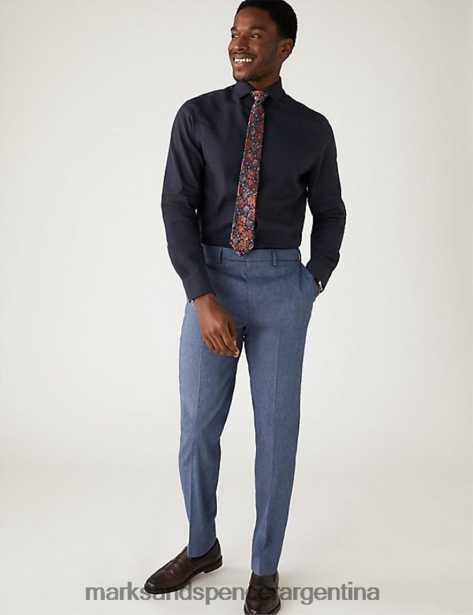 Marks & Spencer hombres Pantalón de traje milagroso de lino italiano de corte entallado ropa cambray 46VL5340