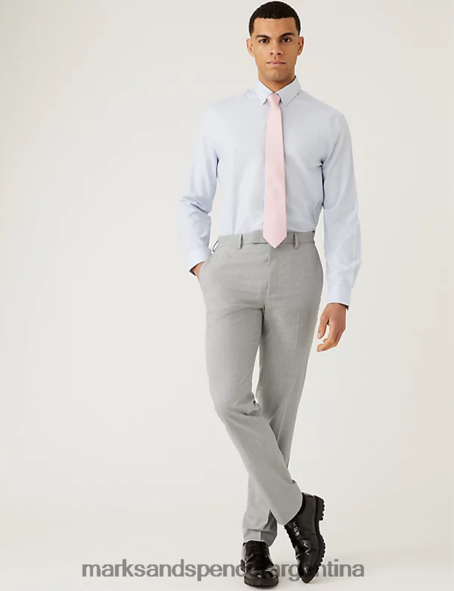 Marks & Spencer hombres Pantalón de traje slim fit a cuadros Príncipe de Gales ropa gris claro 46VL6340